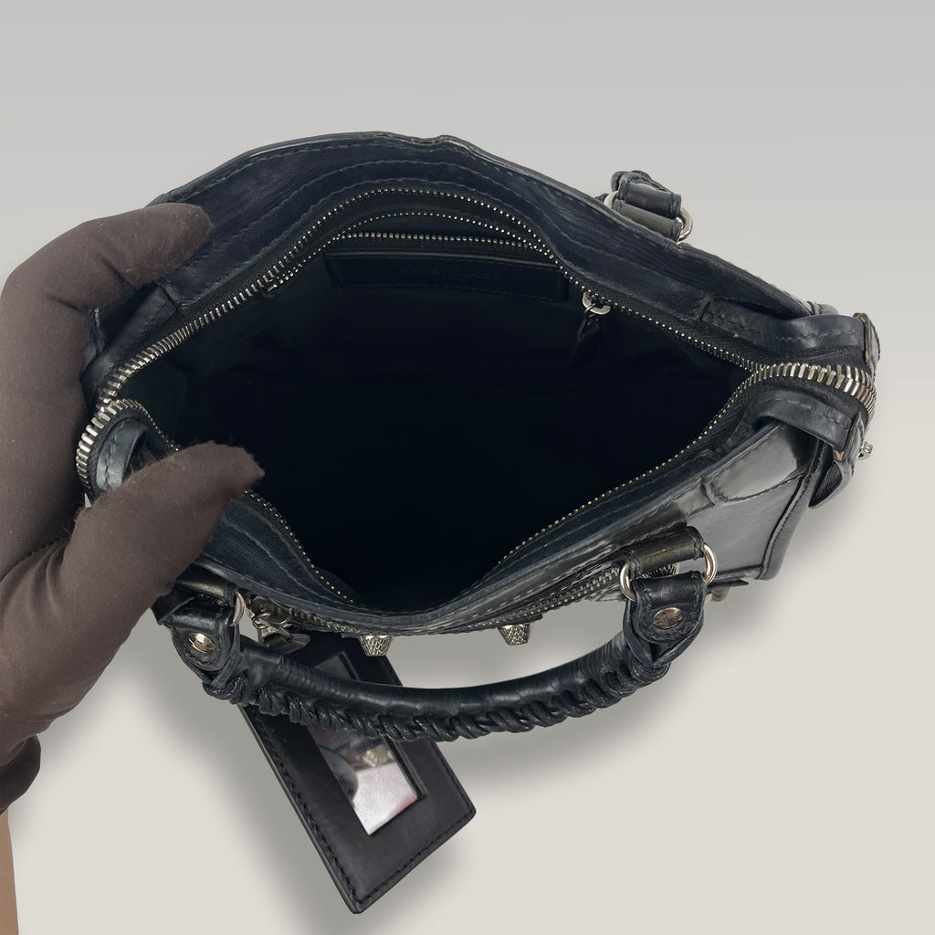 Balenciaga Neo Classic Mini Black Leather Top Handle Crossbody Bag