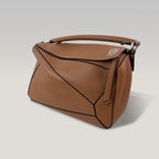 Loewe Puzzle Media in Pelle Marrone con Manico Superiore e Tracolla – Borsa a Mano e a Tracolla