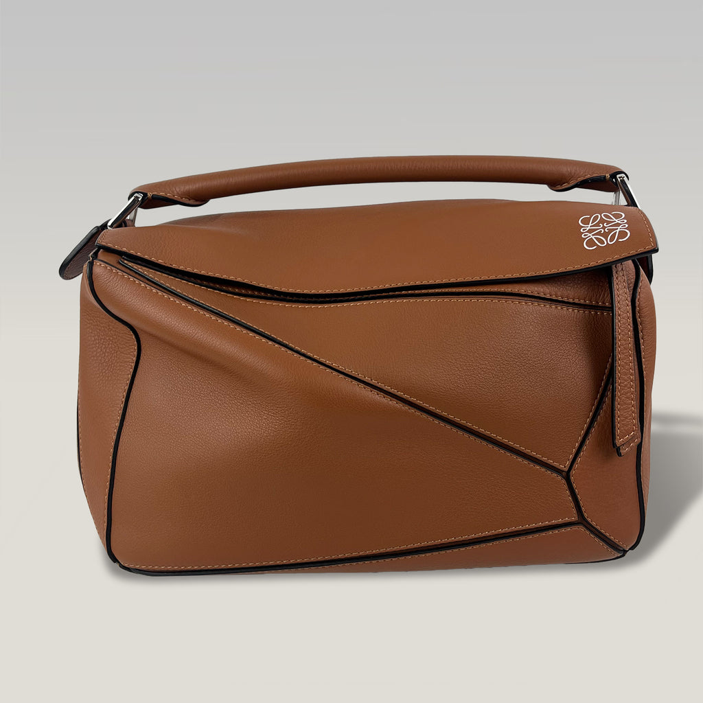 Loewe Puzzle Media in Pelle Marrone con Manico Superiore e Tracolla – Borsa a Mano e a Tracolla