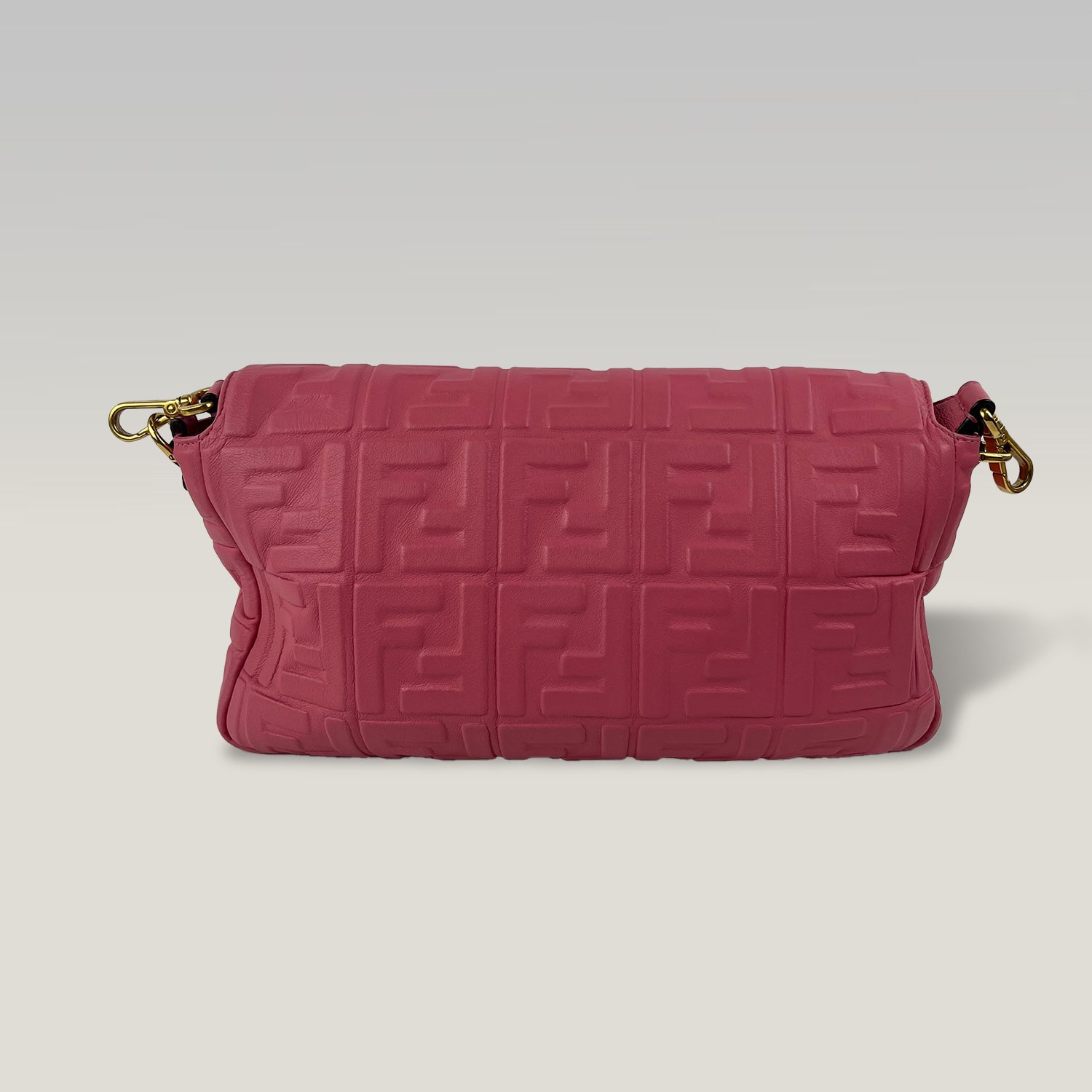 Fendi Baguette FF Embossed Pink Nappa Leather Shoulder Bag Large