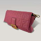 Fendi Baguette FF Embossed Pink Nappa Leather Shoulder Bag Large