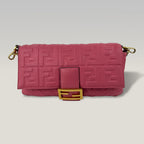 Fendi Baguette FF Embossed Pink Nappa Leather Shoulder Bag Large