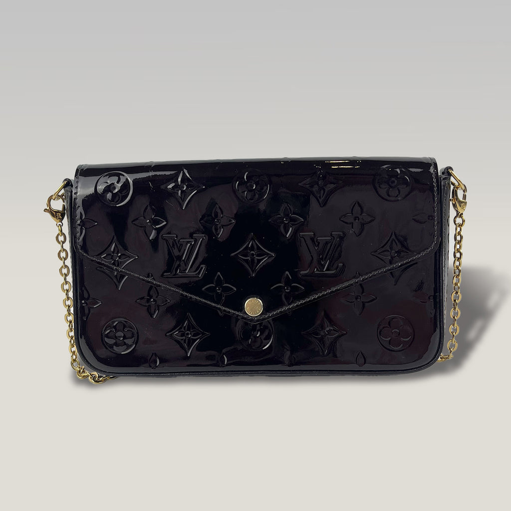 Louis Vuitton Pochette Felicie Monogram Vernis Shoulder Bag Black