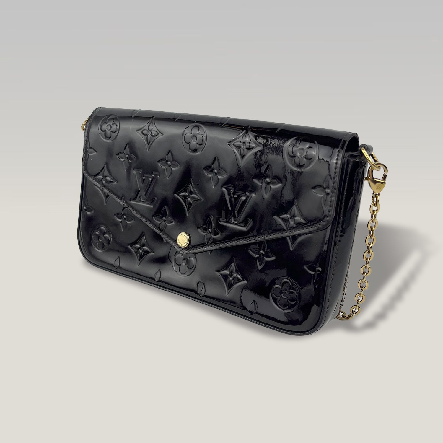 Louis Vuitton Pochette Felicie Monogram Vernis Shoulder Bag Black
