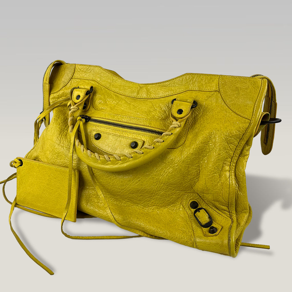 Balenciaga Classic City Yellow Leather Motorcycle Bag