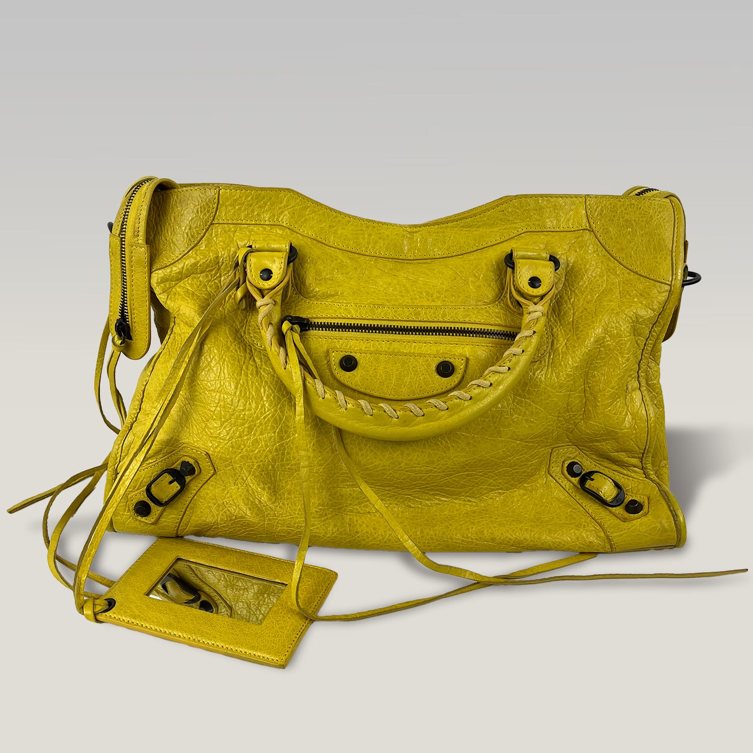 Balenciaga Classic City Yellow Leather Motorcycle Bag