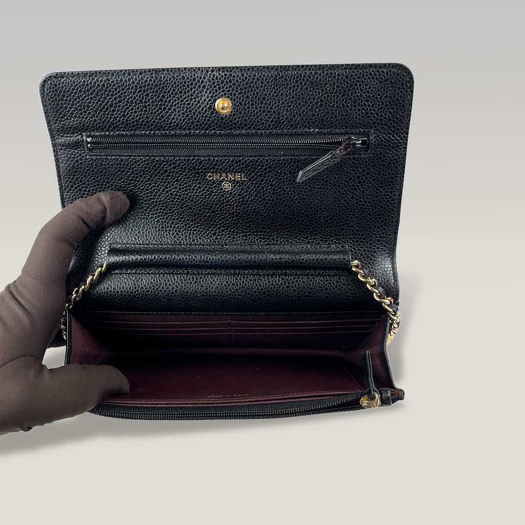 Chanel Wallet On Chain Timeless Classique Nero in Pelle Caviar – Borsa WOC con Catena Dorata