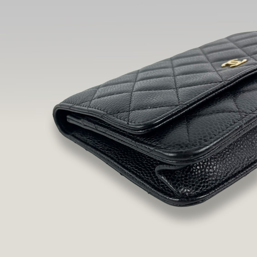 Chanel Wallet On Chain Timeless Classique Nero in Pelle Caviar – Borsa WOC con Catena Dorata