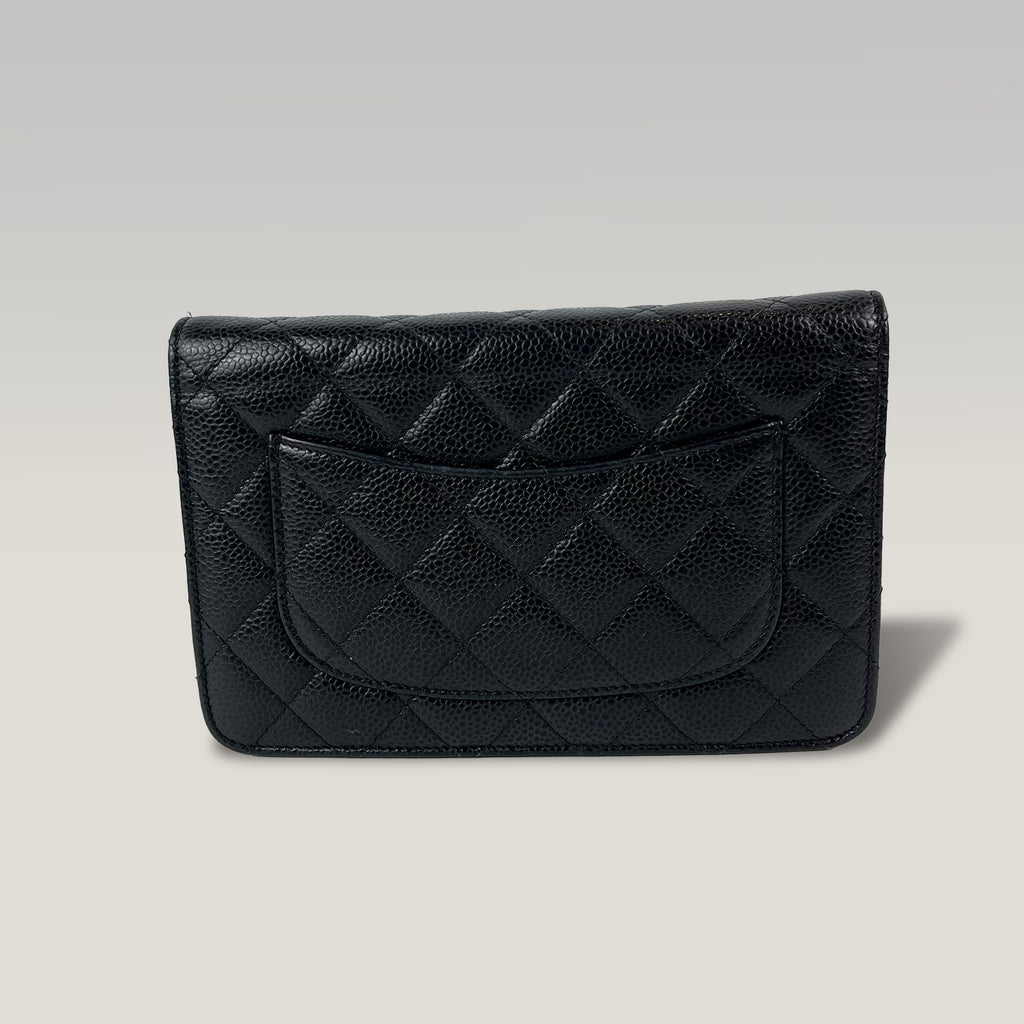 Chanel Wallet On Chain Timeless Classique Nero in Pelle Caviar – Borsa WOC con Catena Dorata