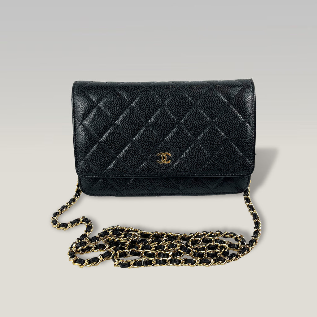 Chanel Wallet On Chain Timeless Classique Nero in Pelle Caviar – Borsa WOC con Catena Dorata