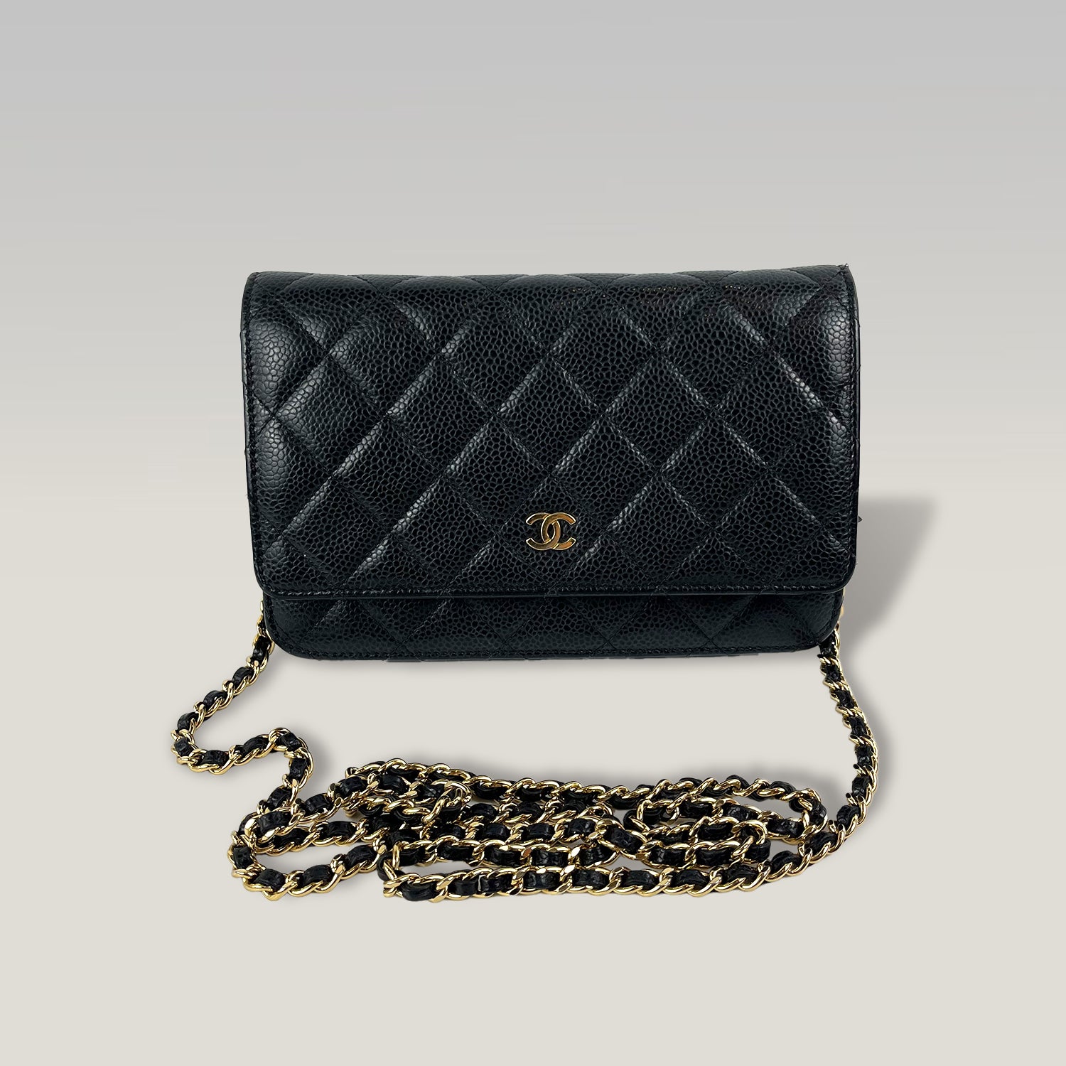 Chanel Wallet On Chain Timeless Classique Nero in Pelle Caviar – Borsa WOC con Catena Dorata