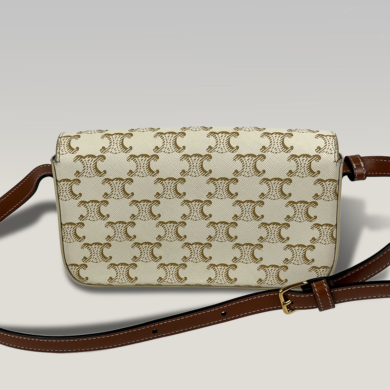 Celine Triomphe Borsa a Spalla in Tela Macadam Bianca con Chiusura Dorata
