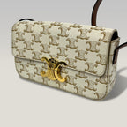 Celine Triomphe Borsa a Spalla in Tela Macadam Bianca con Chiusura Dorata
