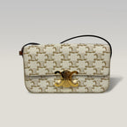 Celine Triomphe Borsa a Spalla in Tela Macadam Bianca con Chiusura Dorata