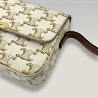 Celine Triomphe Borsa a Spalla in Tela Macadam Bianca con Chiusura Dorata