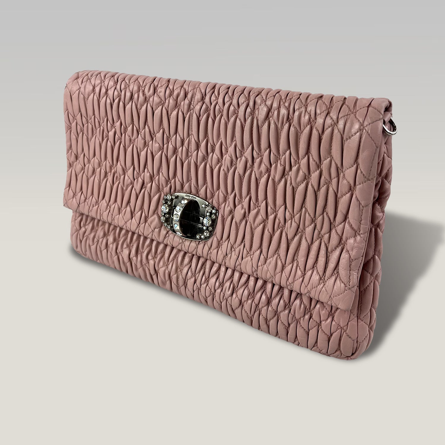 Miu Miu Crystal Matelassé Pink Leather Shoulder Bag