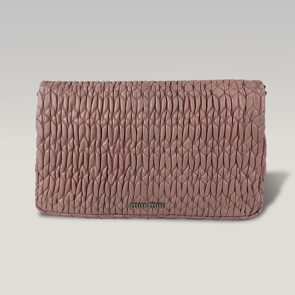 Miu Miu Crystal Matelassé Pink Leather Shoulder Bag