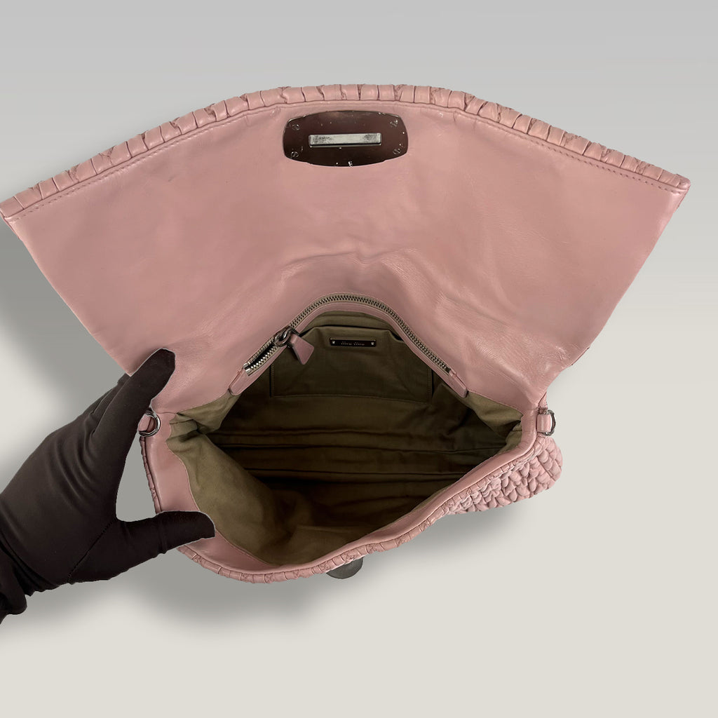 Miu Miu Crystal Matelassé Pink Leather Shoulder Bag
