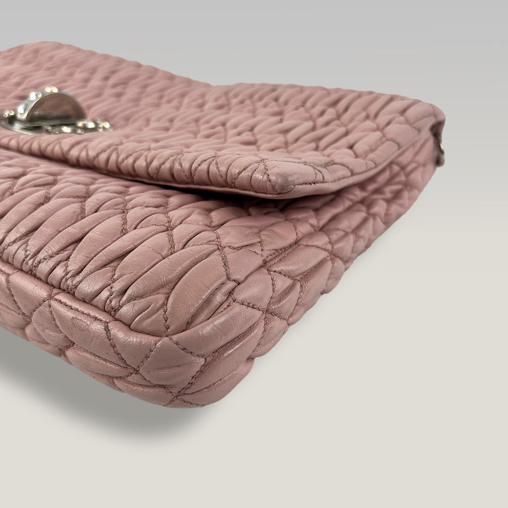 Miu Miu Crystal Matelassé Pink Leather Shoulder Bag