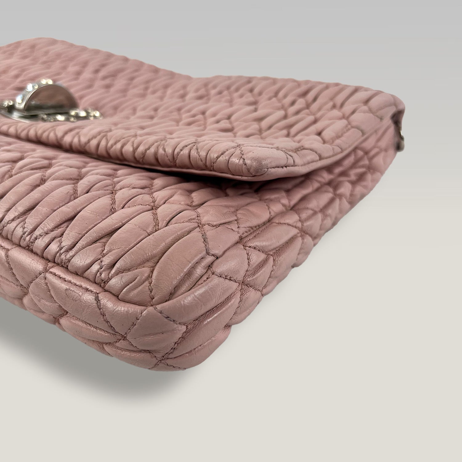 Miu Miu Crystal Matelassé Pink Leather Shoulder Bag