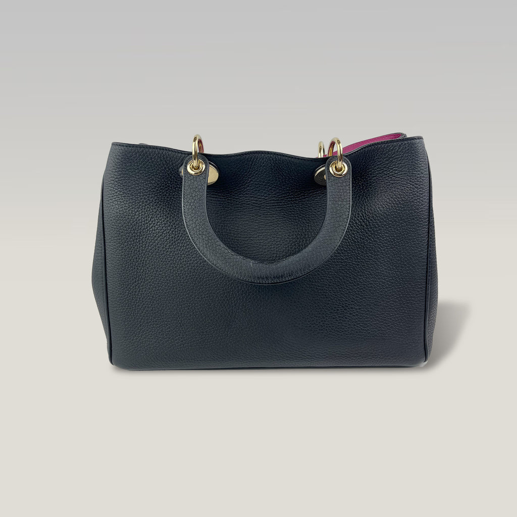 Christian Dior Medium Diorissimo Black Grained Leather Tote Bag