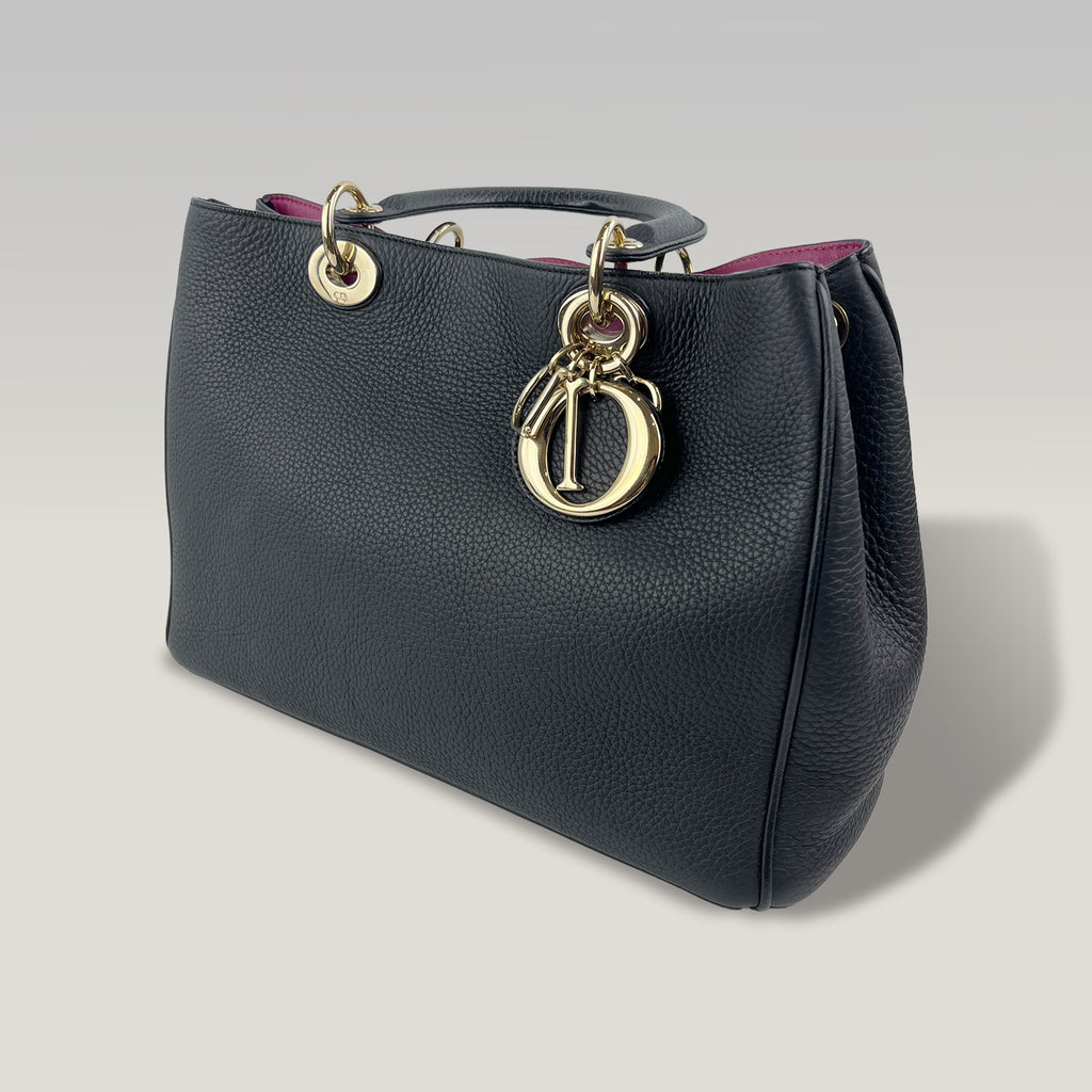 Christian Dior Medium Diorissimo Black Grained Leather Tote Bag