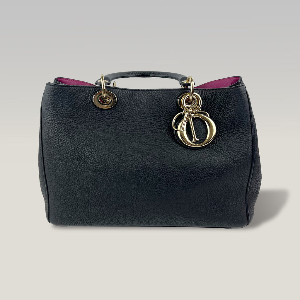 Christian Dior Medium Diorissimo Black Grained Leather Tote Bag