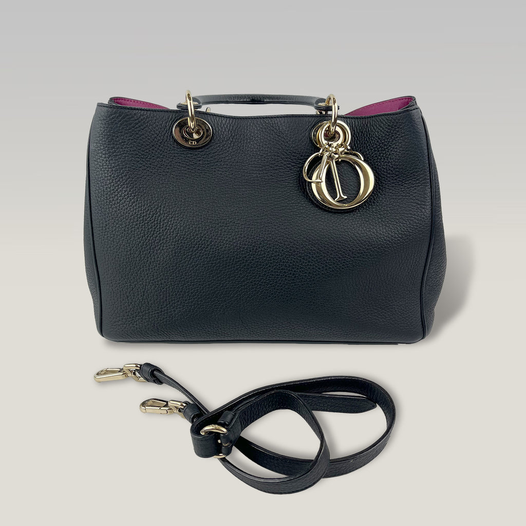Christian Dior Medium Diorissimo Black Grained Leather Tote Bag