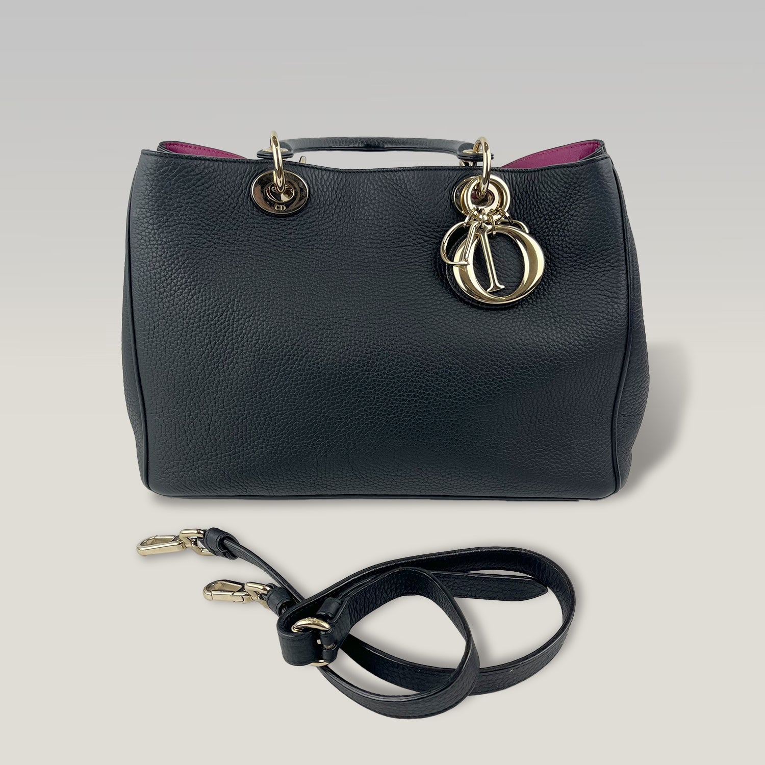 Christian Dior Medium Diorissimo Black Grained Leather Tote Bag