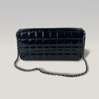 Chanel East West Chocolate Bar Patent Leather Flap Bag Black