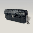 Chanel East West Chocolate Bar Patent Leather Flap Bag Black