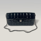 Chanel East West Chocolate Bar Patent Leather Flap Bag Black