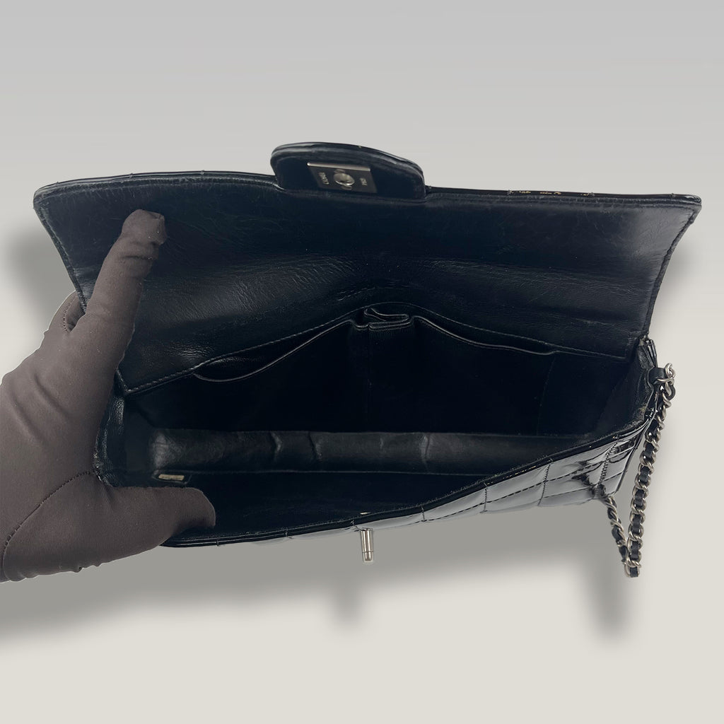 Chanel East West Chocolate Bar Patent Leather Flap Bag Black