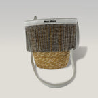 Miu Miu Crystal Fringe Wicker & Leather Bucket Bag White Straw Crossbody Bag