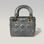 Dior Lady Dior Mini in Pelle Cannage Grigio Metallizzato con Hardware Dorato