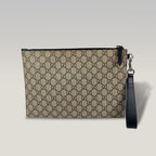 Gucci GG Supreme Bee Print Wristlet Clutch Bag Beige Ebony Canvas