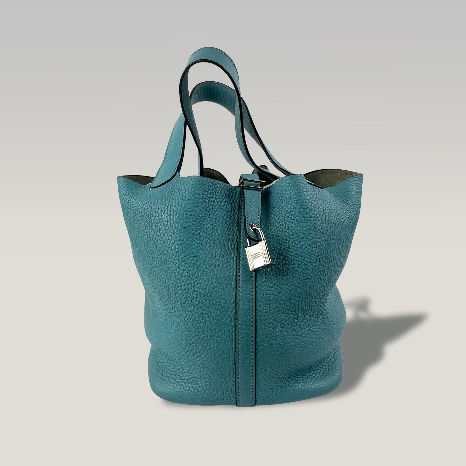 Hermès Picotin Lock 23 Clemence Leather Tote Bag Blue Paon