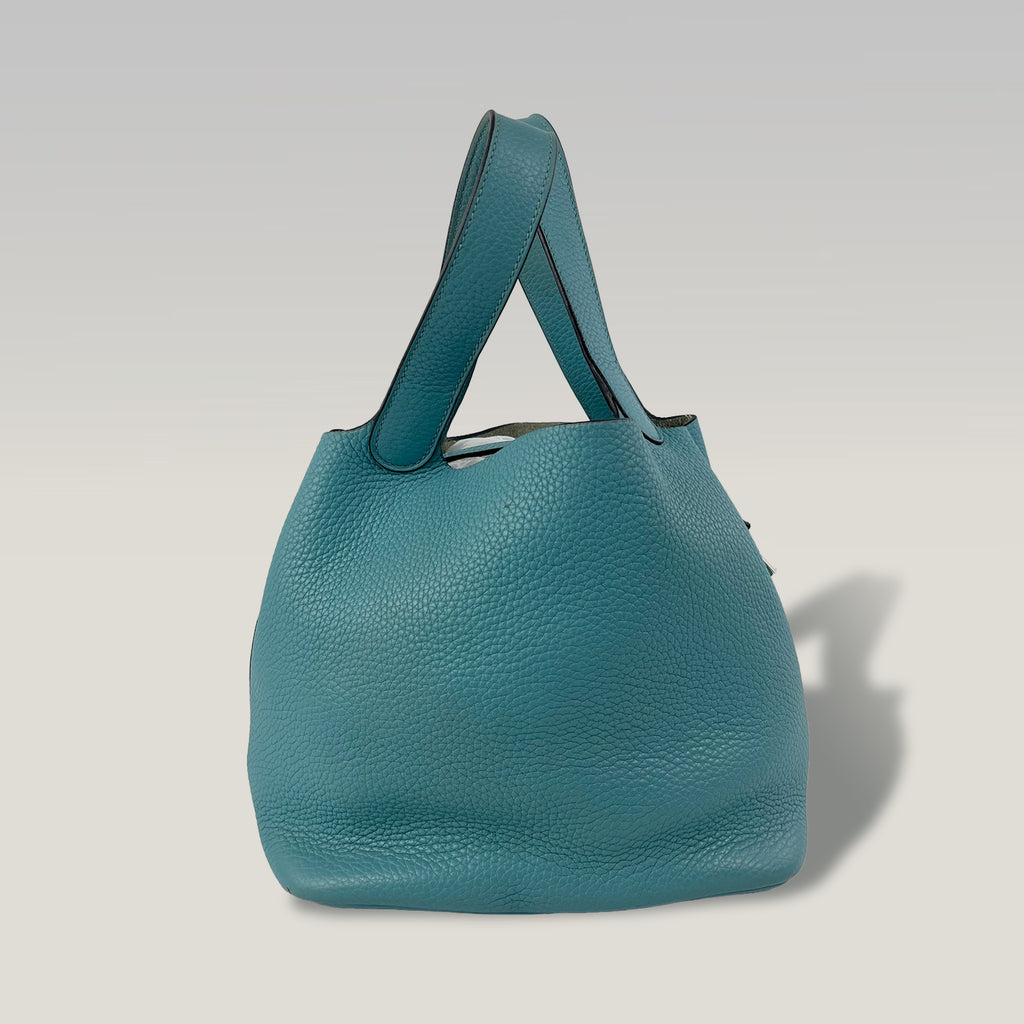 Hermès Picotin Lock 23 Clemence Leather Tote Bag Blue Paon