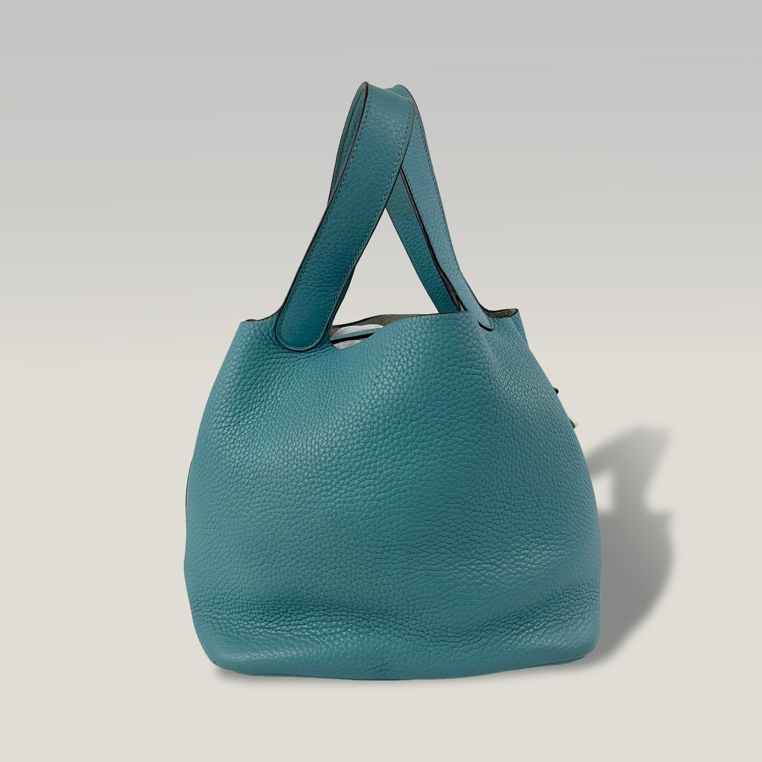 Hermès Picotin Lock 23 Clemence Leather Tote Bag Blue Paon