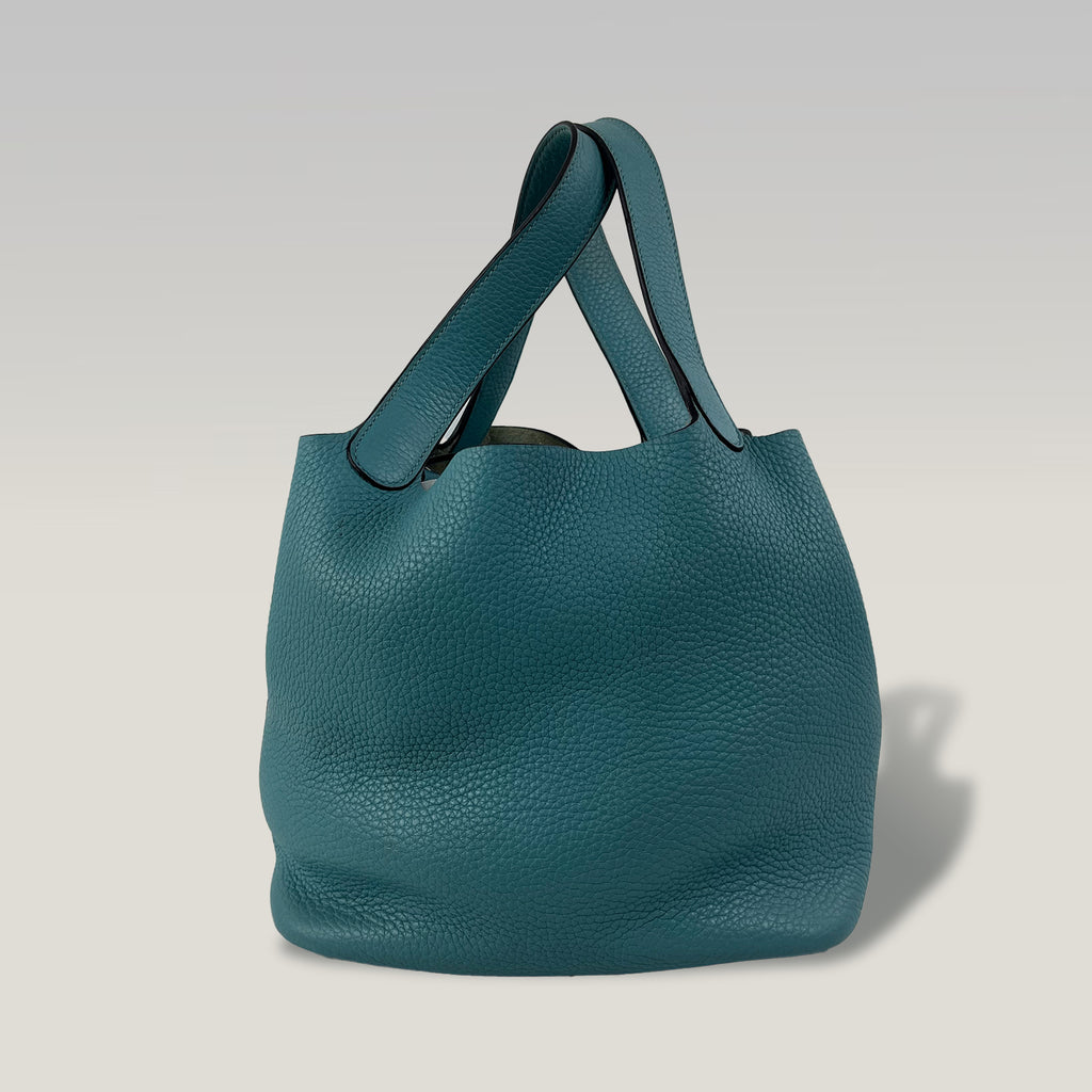 Hermès Picotin Lock 23 Clemence Leather Tote Bag Blue Paon