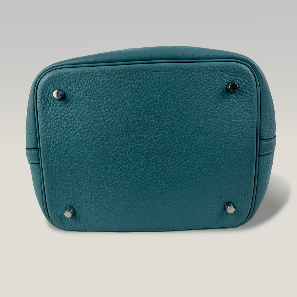 Hermès Picotin Lock 23 Clemence Leather Tote Bag Blue Paon