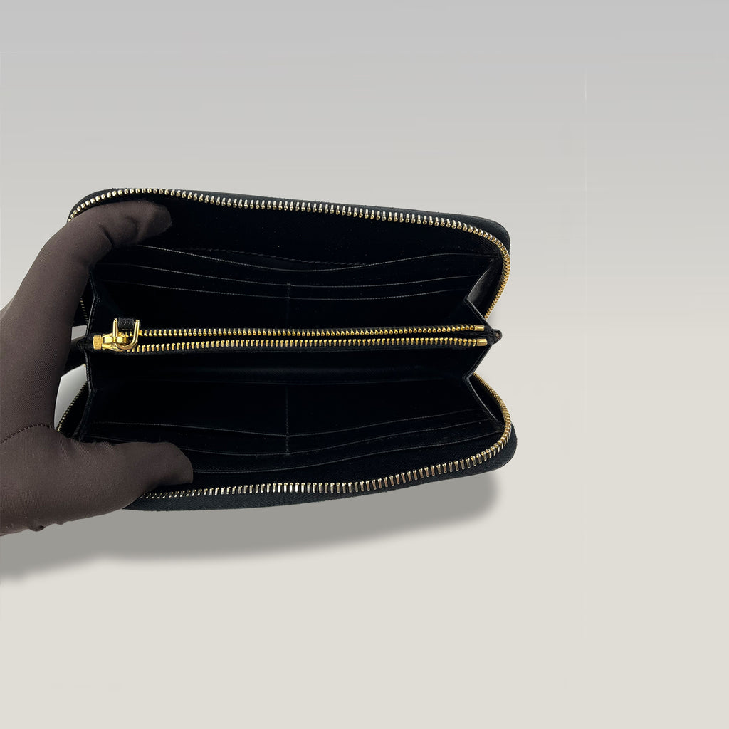 Prada Zip Around Wallet in Black Saffiano Leather 