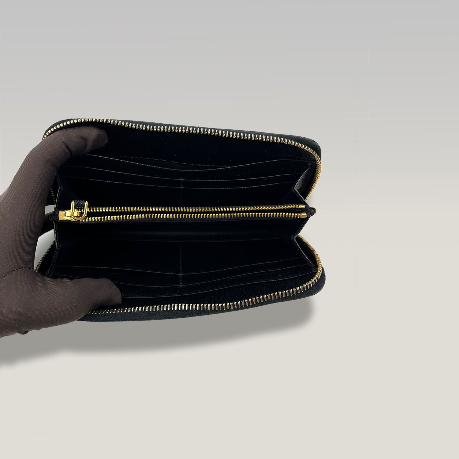 Prada Zip Around Wallet in Black Saffiano Leather 
