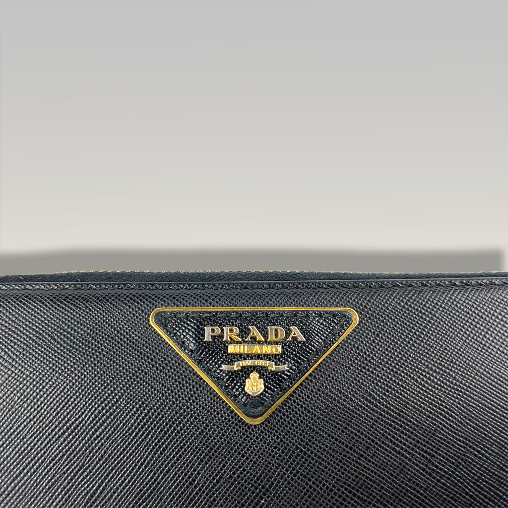 Prada Zip Around Wallet in Black Saffiano Leather 