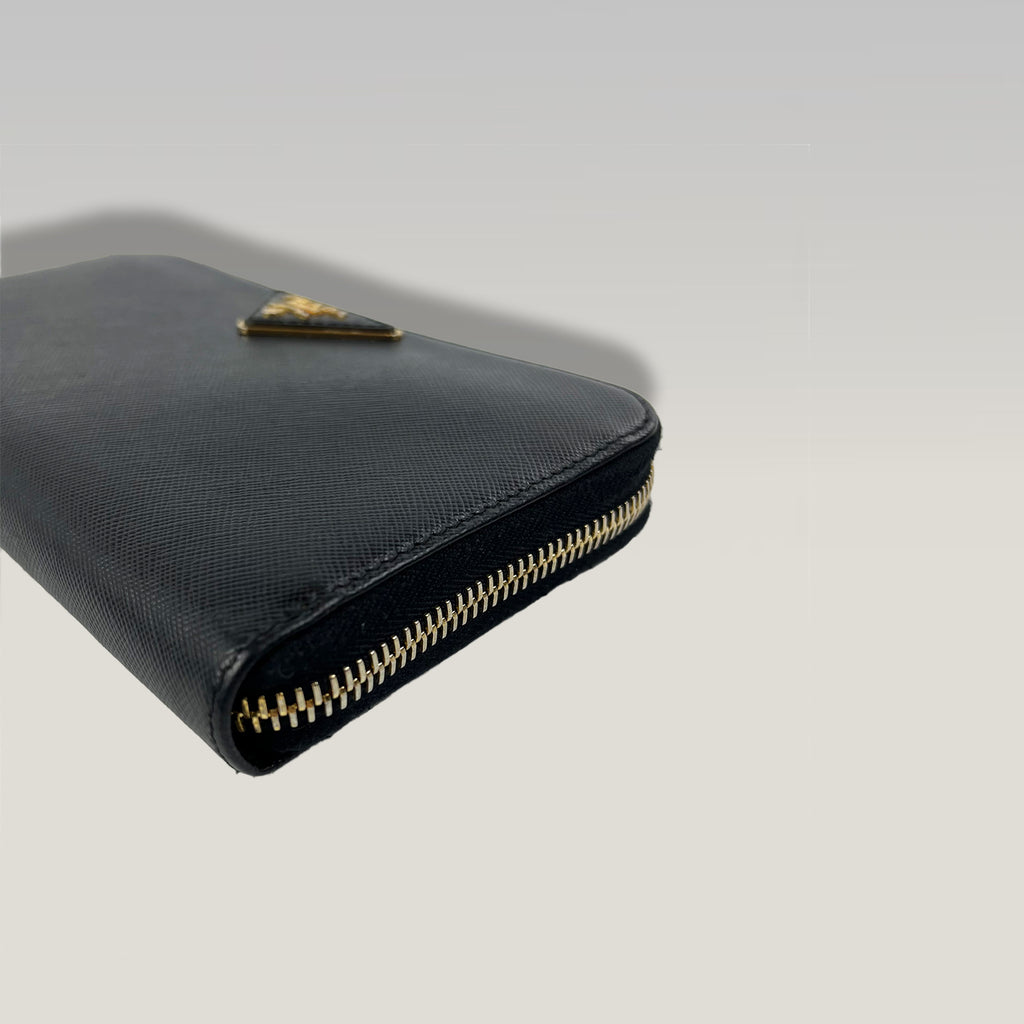 Prada Zip Around Wallet in Black Saffiano Leather 