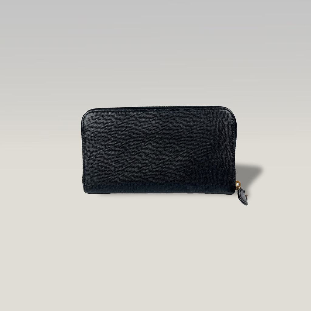 Prada Zip Around Wallet in Black Saffiano Leather 