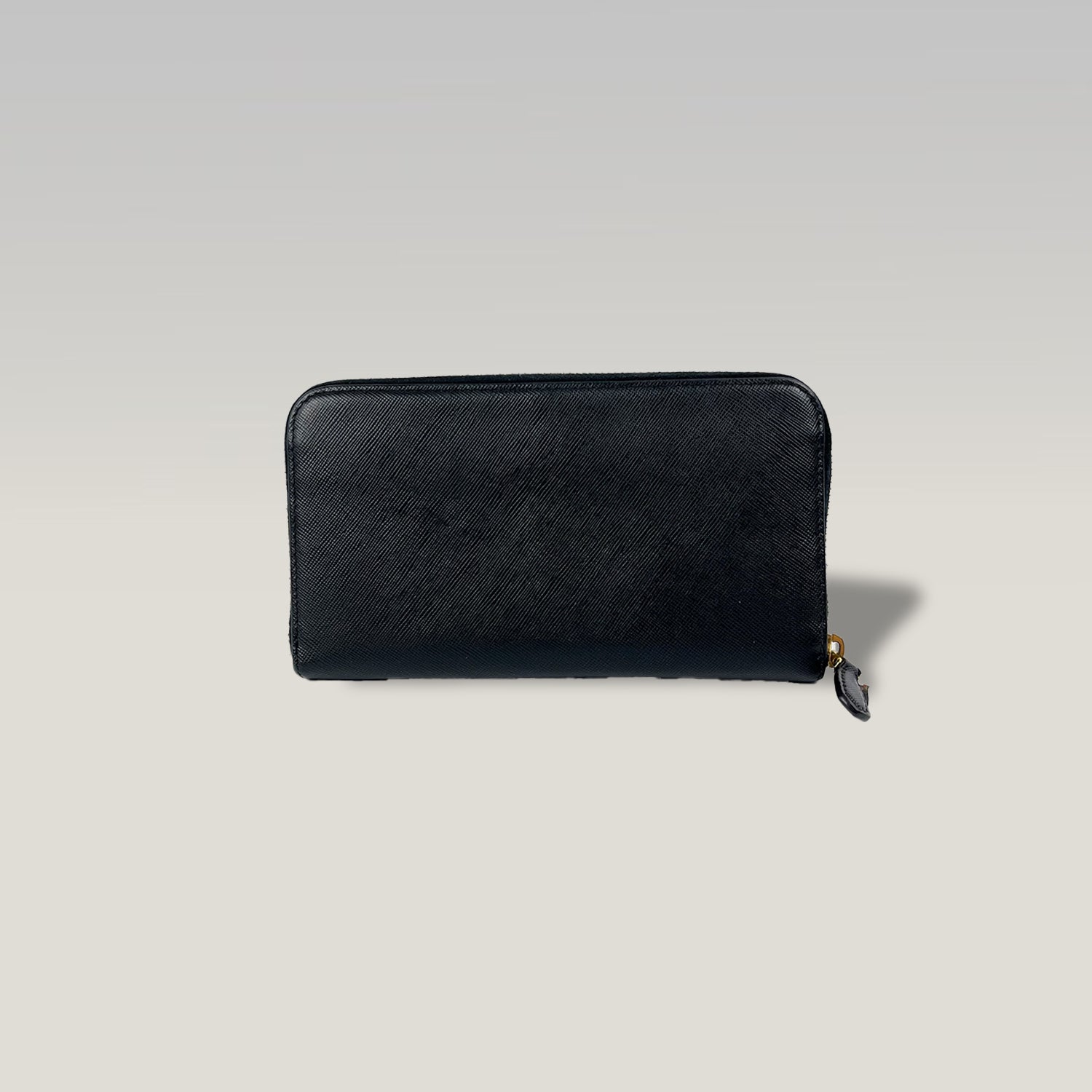 Prada Zip Around Wallet in Black Saffiano Leather 