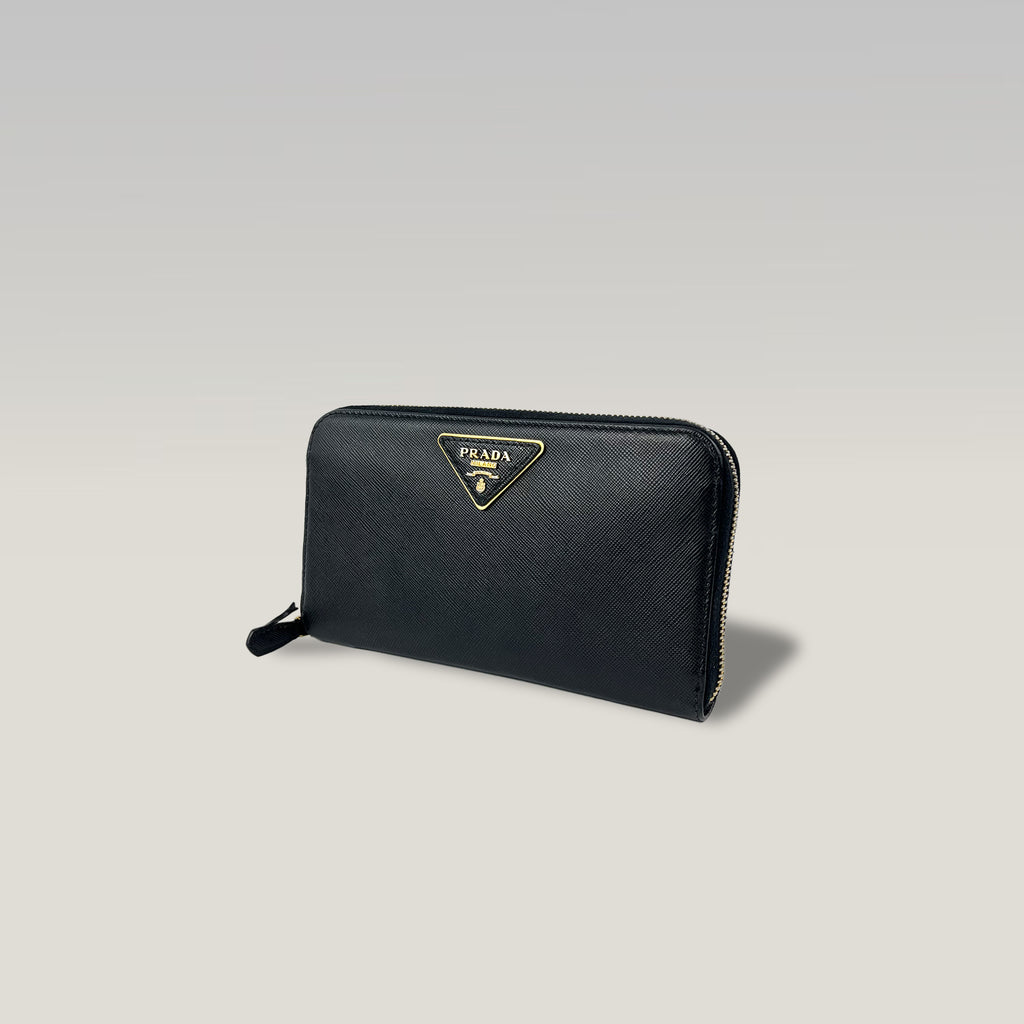 Prada Zip Around Wallet in Black Saffiano Leather 