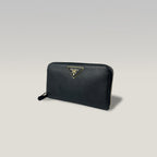 Prada Zip Around Wallet in Black Saffiano Leather 