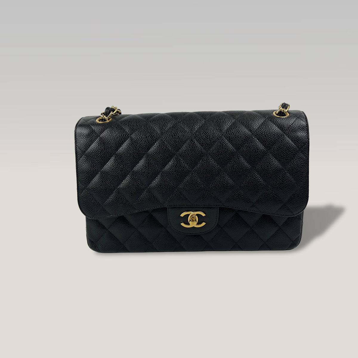 CHANEL Classic Flap Jumbo Nera in Pelle Caviar Trapuntata con Hardware Dorato e Card di Autenticità